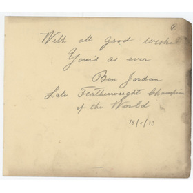 BEN JORDAN 1933 BOXING AUTOGRAPH