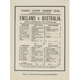ENGLAND V AUSTRALIA 1880 SOUVENIR CRICKET SCORECARD
