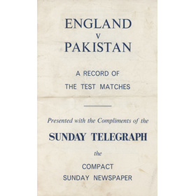 ENGLAND V PAKISTAN: A RECORD OF THE TEST MATCHES 1962