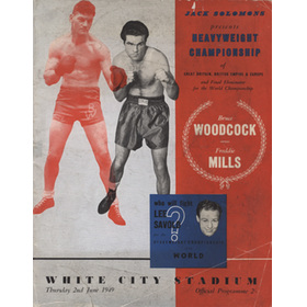 BRUCE WOODCOCK V FREDDIE MILLS 1949 BOXING PROGRAMME