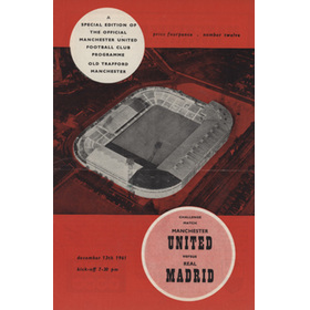 MANCHESTER UNITED V REAL MADRID 1961-62 FOOTBALL PROGRAMME