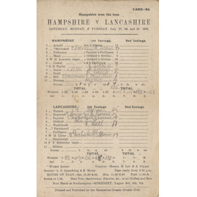HAMPSHIRE V LANCASHIRE 1935 CRICKET SCORECARD