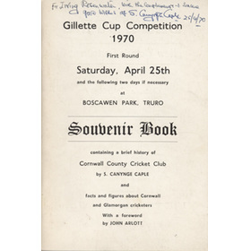 A BRIEF HISTORY OF CORNWALL COUNTY CRICKET CLUB (IRVING ROSENWATER