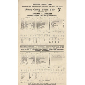 ENGLAND V AUSTRALIA 1953 (OVAL) CRICKET SCORECARD  - ENGLAND RECOVER ASHES
