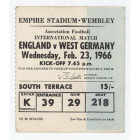 ENGLAND V WEST GERMANY 1966 FOOTBALL TICKET