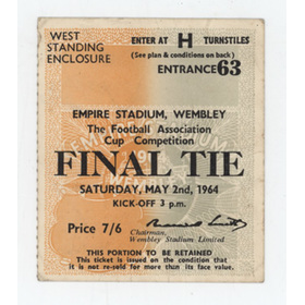 PRESTON NORTH END V WEST HAM UNITED 1964 (F.A. CUP FINAL) FOOTBALL TICKET