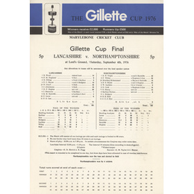 LANCASHIRE V NORTHAMPTONSHIRE 1976 GILLETTE CUP FINAL CRICKET SCORECARD