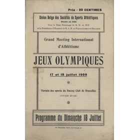 1909 ATHLETICS MEETING (BRUSSELS) OFFICIAL PROGRAMME
