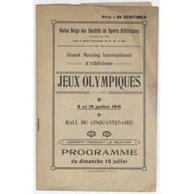 1910 ATHLETICS MEETING (BRUSSELS) OFFICIAL PROGRAMME