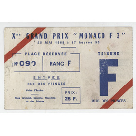 MONACO GRAND PRIX 1968 FORMULA 3 ORIGINAL TICKET