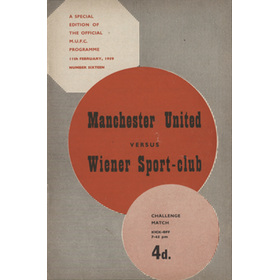 MANCHESTER UNITED V WIENER SPORT-CLUB 1958-59 FOOTBALL PROGRAMME