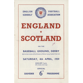 ENGLAND SCHOOLS V SCOTLAND SCHOOLS 1959 FOOTBALL PROGRAMME