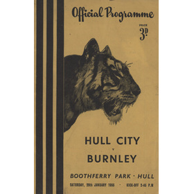 HULL CITY V BURNLEY 1954-55 FOOTBALL PROGRAMME
