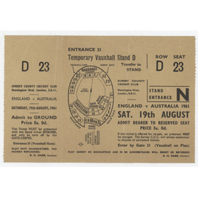 ENGLAND V AUSTRALIA 1961 (OVAL) CRICKET TICKET