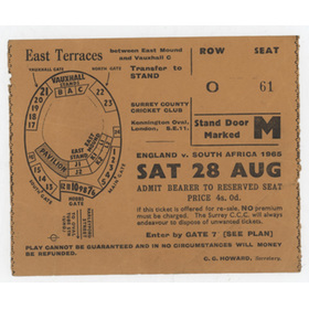 ENGLAND V SOUTH AFRICA 1965 (OVAL) CRICKET TICKET
