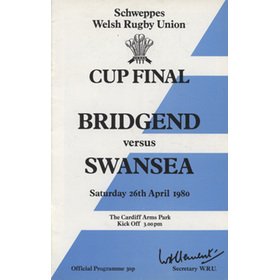 BRIDGEND V SWANSEA 1980 (SCHWEPPES CUP FINAL) RUGBY PROGRAMME