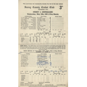 SURREY V AUSTRALIANS 1956 (LAKER 10 WICKETS) CRICKET SCORECARD