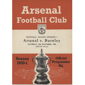 ARSENAL V BURNLEY 1950-51 FOOTBALL PROGRAMME
