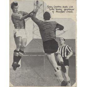 MANCHESTER UNITED V NEWCASTLE UNITED (CHARLTON, HARVEY & SCOULAR) SIGNED MAGAZINE PHOTOGRAPH