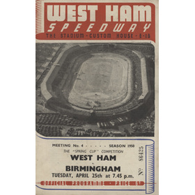 WEST HAM V BIRMINGHAM 1950 SPEEDWAY OFFICIAL PROGRAMME