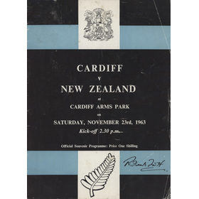 CARDIFF V NEW ZEALAND 1963 RUGBY UNION PROGRAMME