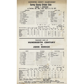 SURREY V DERBYSHIRE 1977 CRICKET SCORECARD - JOHN EDRICH