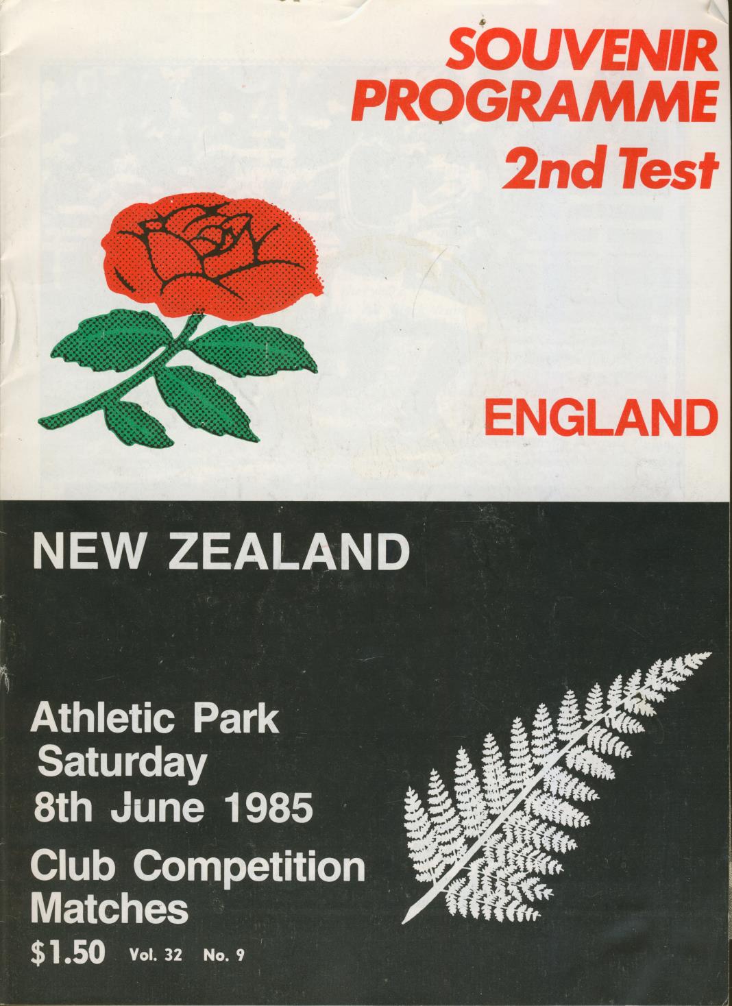 NEW ZEALAND V ENGLAND 1985 (2ND TEST) RUGBY PROGRAMME New Zealand