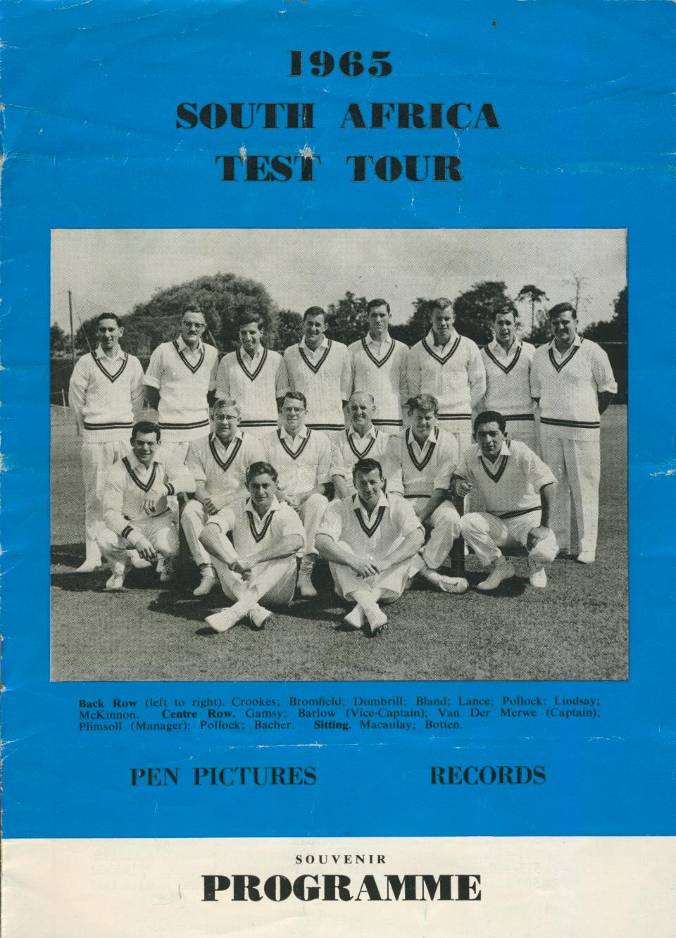 1965 SOUTH AFRICA TEST TOUR SOUVENIR PROGRAMME Tour guide