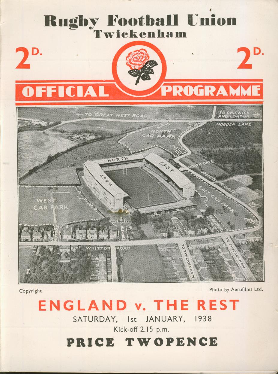 ENGLAND V THE REST 1938 RUGBY PROGRAMME England Rugby Union
