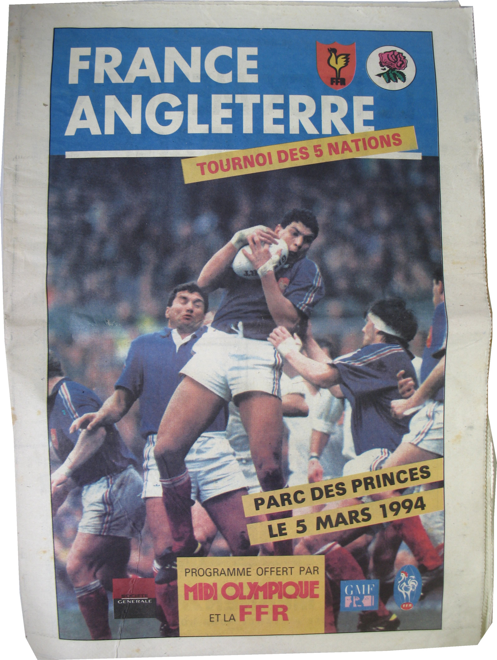 FRANCE V ENGLAND 1994 RUGBY PROGRAMME France Rugby Union Programmes