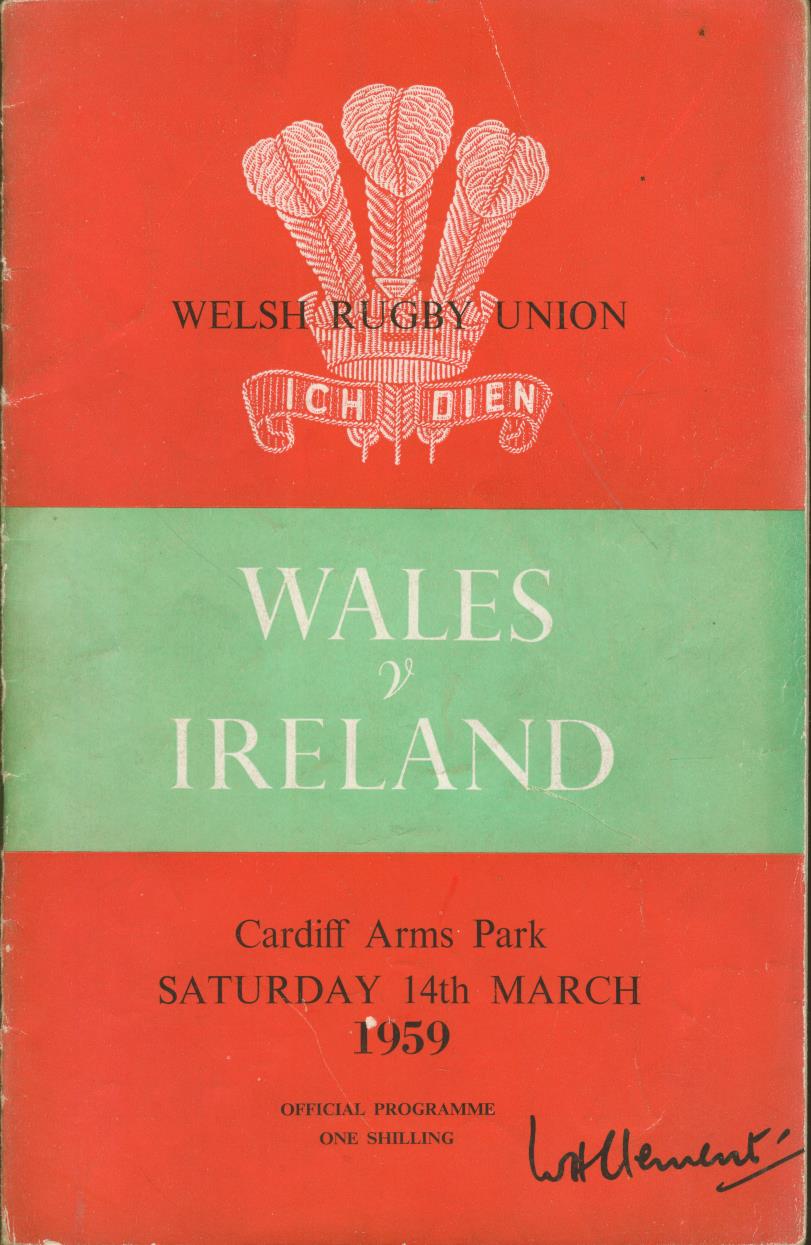 WALES V IRELAND 1959 RUGBY PROGRAMME Wales Rugby Union Programmes