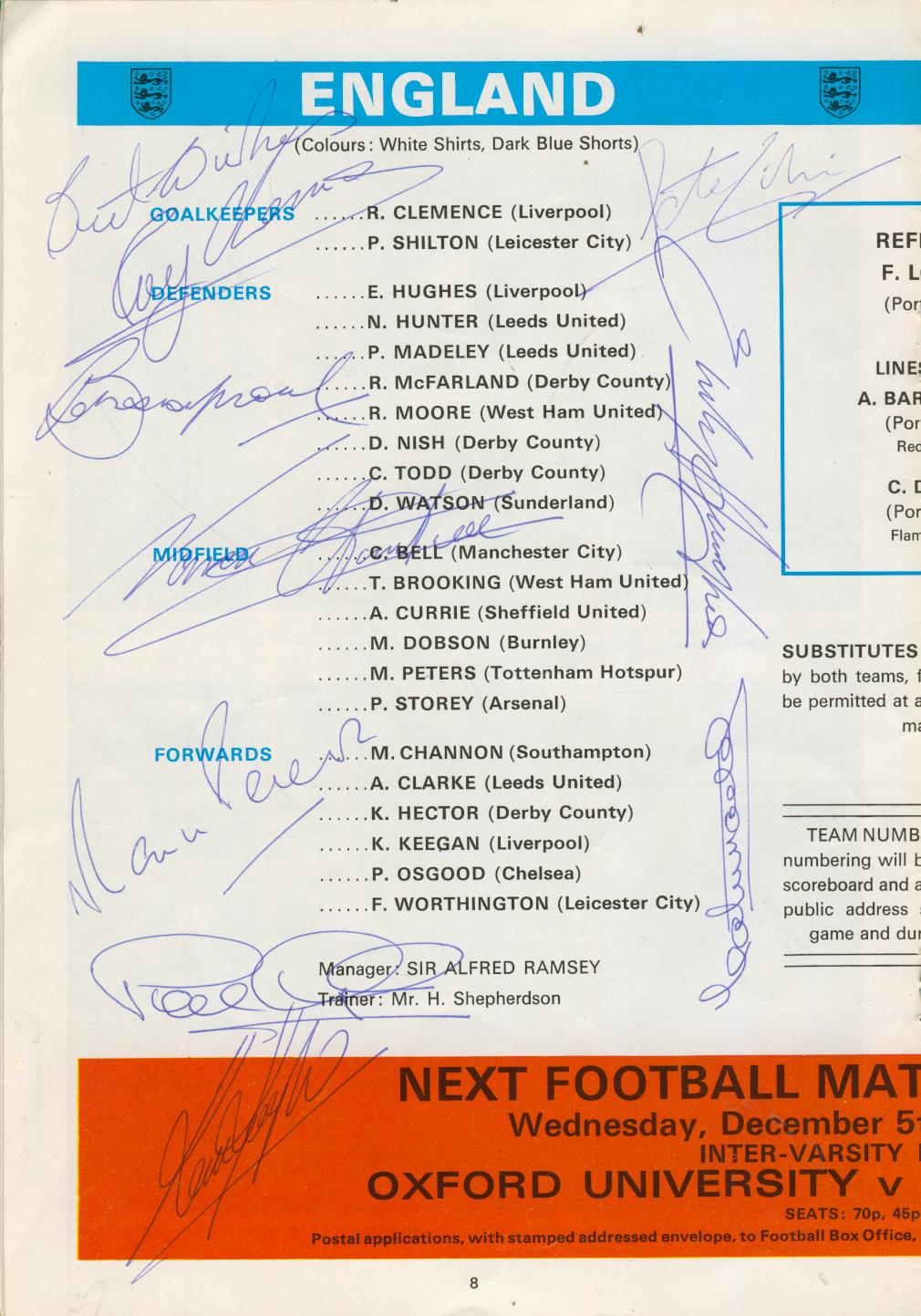 14/11/1973 England v Italy [At Wembley] (folded, creased). No obvious faults, un | UK