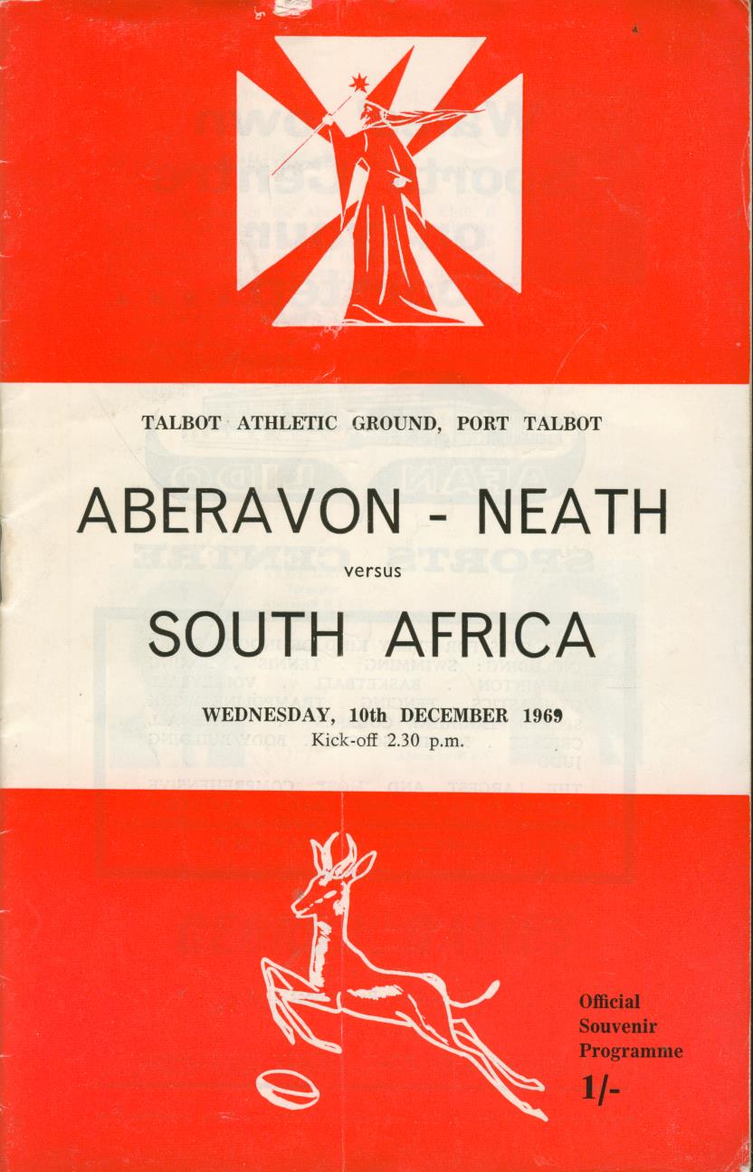 ABERAVONNEATH V SOUTH AFRICA 196970 RUGBY PROGRAMME South Africa Rugby Union Programmes
