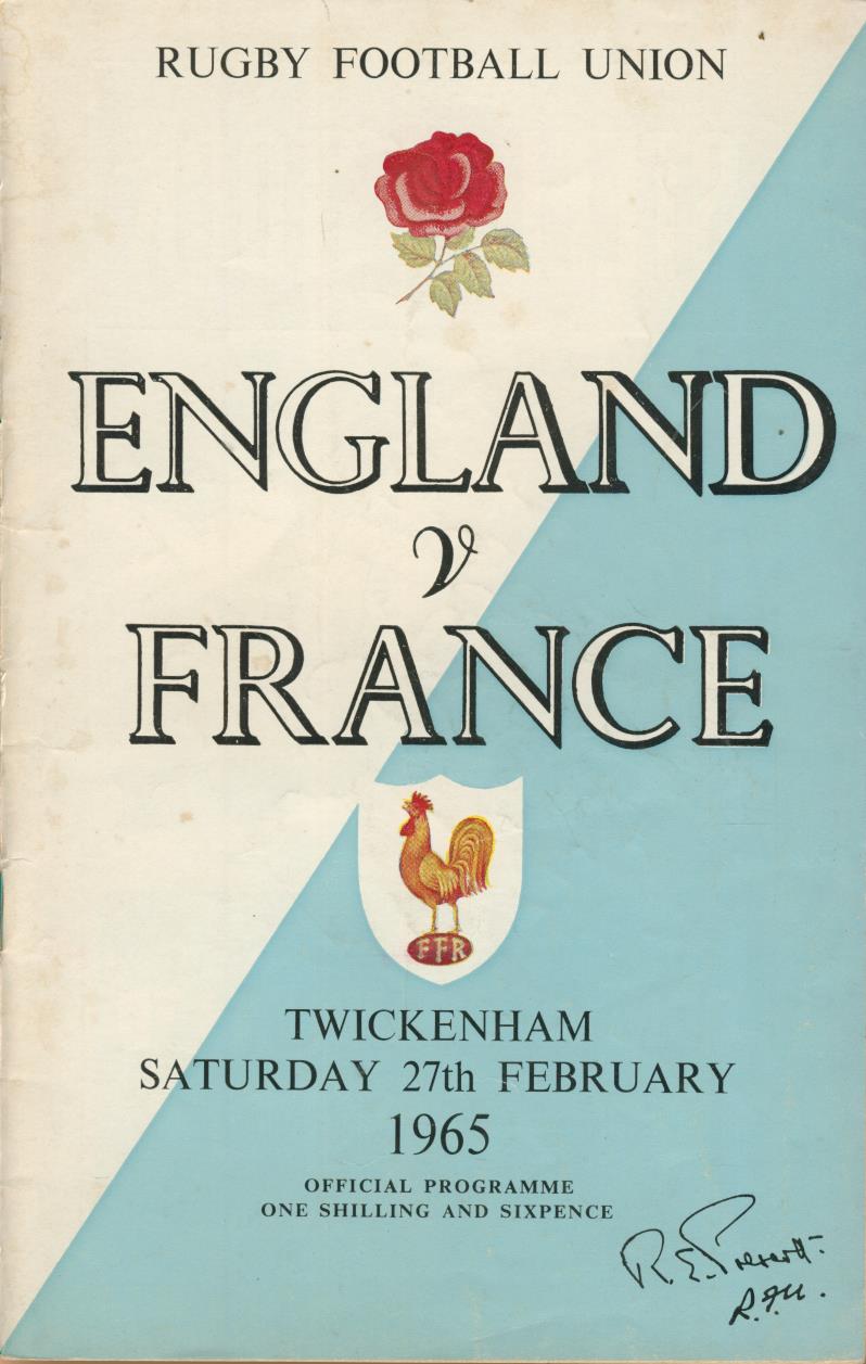 ENGLAND V FRANCE 1965 RUGBY PROGRAMME England Rugby Union Programmes