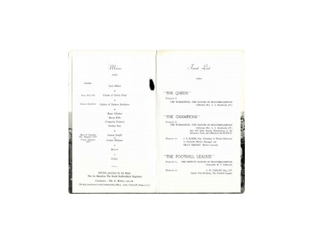 WOLVERHAMPTON WANDERERS 1954 (LEAGUE CHAMPIONS) menu card