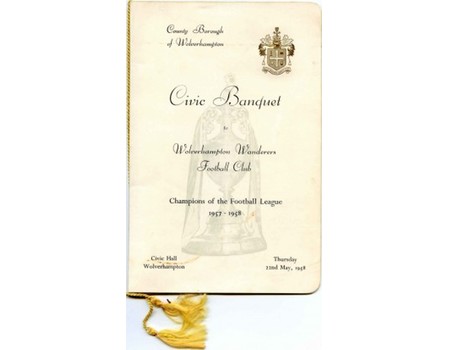 WOLVERHAMPTON WANDERERS CIVIC RECEPTION MENU 1958
