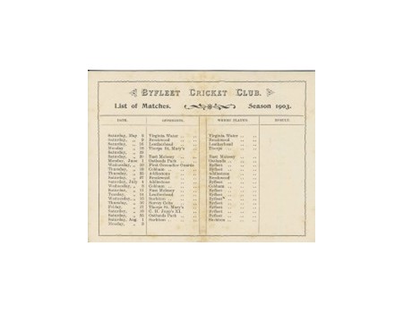 BYFLEET CRICKET CLUB (SURREY) 1903 FIXTURE CARD