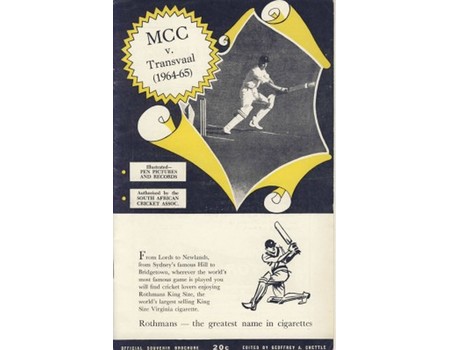 TRANSVAAL V ENGLAND 1964-65 (JOHANNESBURG) CRICKET PROGRAMME