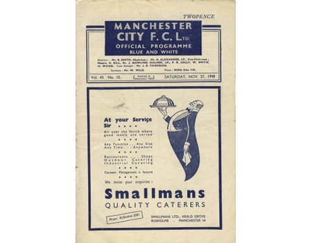 MANCHESTER CITY V DERBY COUNTY 1948/49 FOOTBALL PROGRAMME