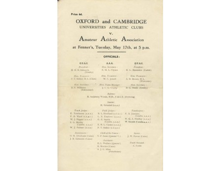 OXFORD & CAMBRIDGE V A.A.A. 1948 (ROGER BANNISTER) ATHLETICS PROGRAMME