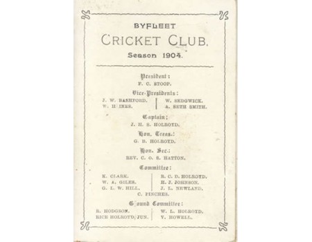 BYFLEET CRICKET CLUB (SURREY) 1904 FIXTURES CARD