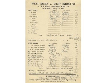 WEST ESSEX V WEST INDIES XI 1953