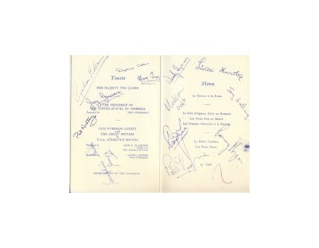 GREAT BRITAIN V USA ATHLETICS MATCH 1963 signed menu 