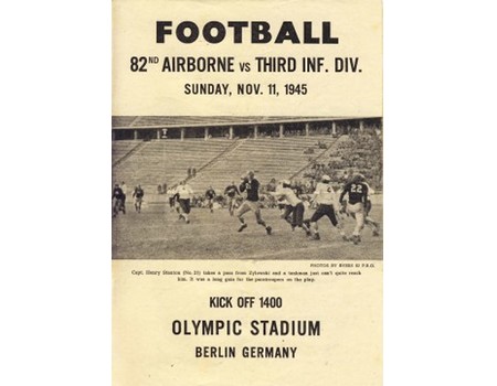 82ND AIRBORNE V THIRD INFANTRY DIVISION 1945 (AMERICAN FOOTBALL) PROGRAMME TO MARK ARMISTICE DAY 