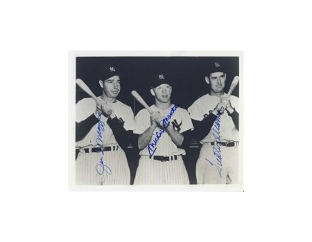 JOE DIMAGGIO, MICKEY MANTLE & TED WILLIAMS SIGNED PHOTOGRAPH