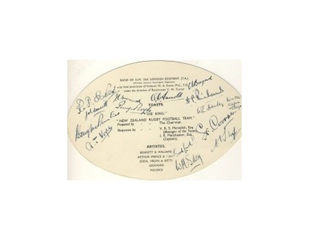 NEW ZEALAND TOUR TO THE BRITISH ISLES 1935-36 SIGNED MENU
