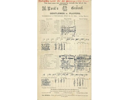 GENTLEMEN V PLAYERS 1924 CRICKET SCORECARD
