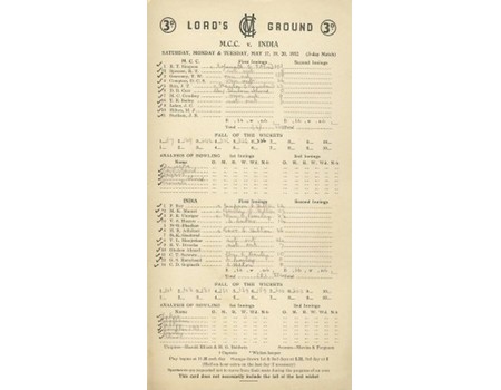 MCC V INDIA 1952 (LORD