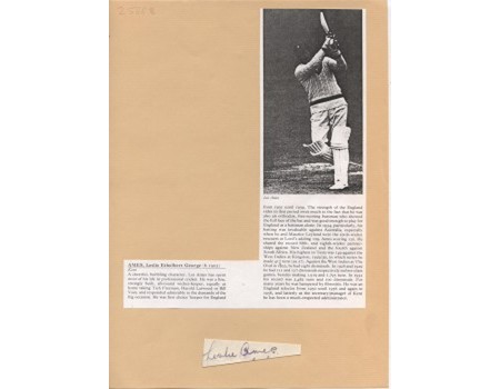 LES AMES (KENT & ENGLAND) CRICKET AUTOGRAPH