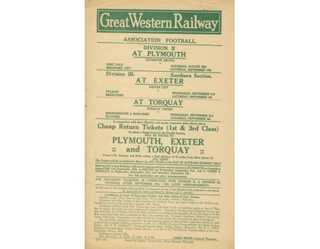 PLYMOUTH ARGYLE/EXETER CITY/TORQUAY UNITED 1931 FOOTBALL RAILWAY HANDBILL
